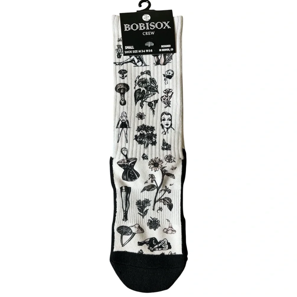 2 pairs Bobisox Athletic crew socks bundle art print floral mountains size 5-8